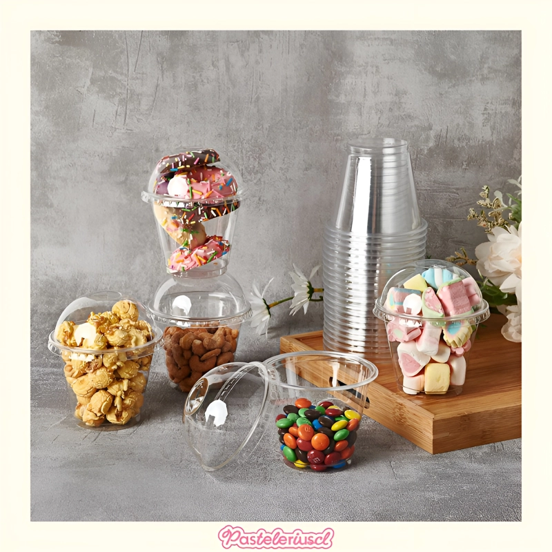 100 VASOS DE PLASTICO TRANSPARENTE CON TAPAS DE CUPULA 9OZ VASO TAPA DOMO CON HOYO - 6