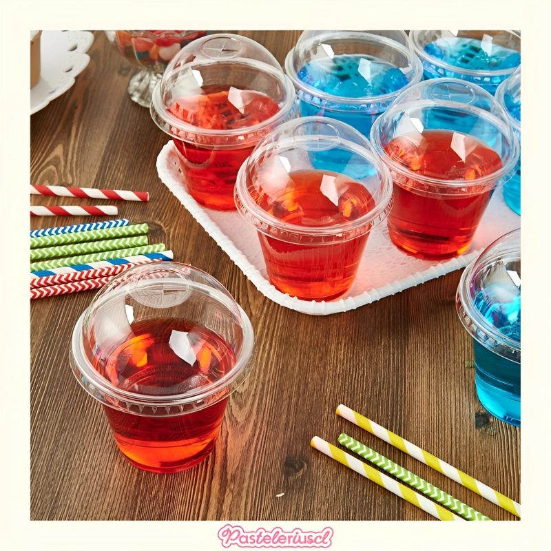 100 VASOS DE PLASTICO TRANSPARENTE CON TAPAS DE CUPULA 9OZ VASO TAPA DOMO CON HOYO - 7