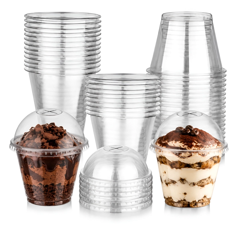 PACK X200 VASOS DESECHABLES CON TAPA CUPULA CON AGUJERO 9OZ VASOS DE PLASTICO TRANSPARENTES - 1