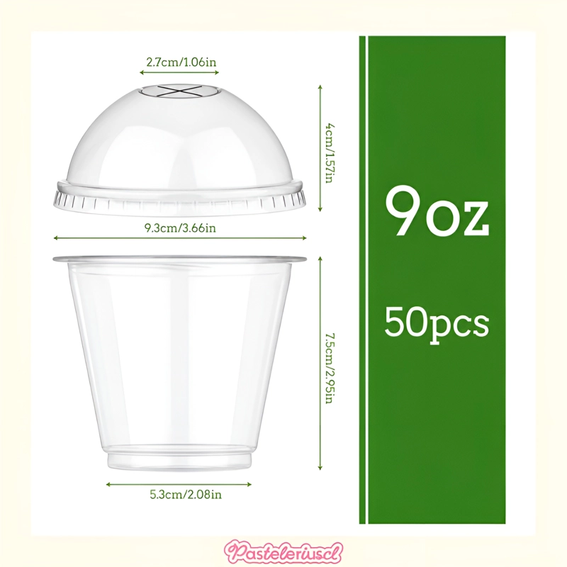 PACK X200 VASOS DESECHABLES CON TAPA CUPULA CON AGUJERO 9OZ VASOS DE PLASTICO TRANSPARENTES - 3