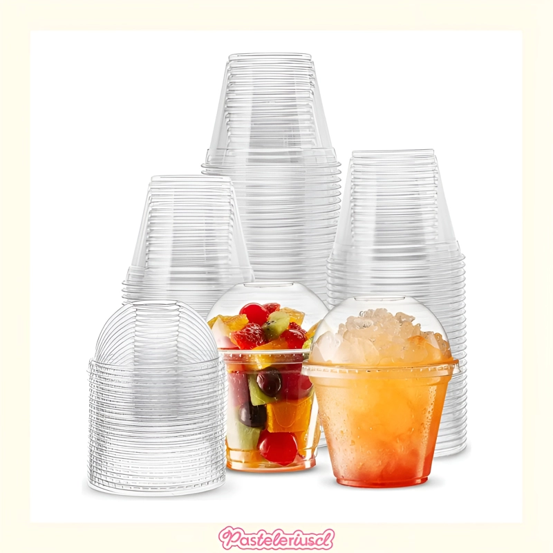 X50 VASOS PLASTICOS DESECHABLES VASO TAPA DOMO CON HOYO 9OZ VASOS DE POSTRE CON TAPAS DE CUPULA - 5