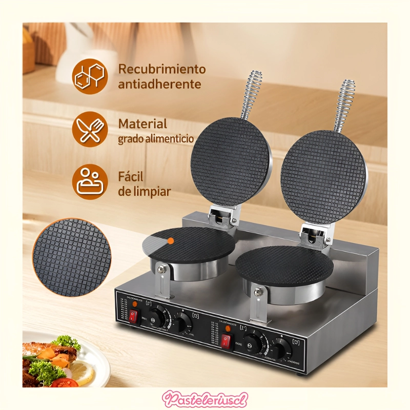 WAFLERA DOBLE MAQUINA PARA HACER BARQUILLOS WAFFLE 2400W - 5