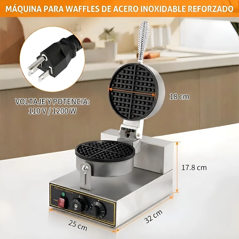 WAFFLES MAQUINA PARA WAFFLES WAFLERA GRANDE WUAFLERAS 1200W - 3