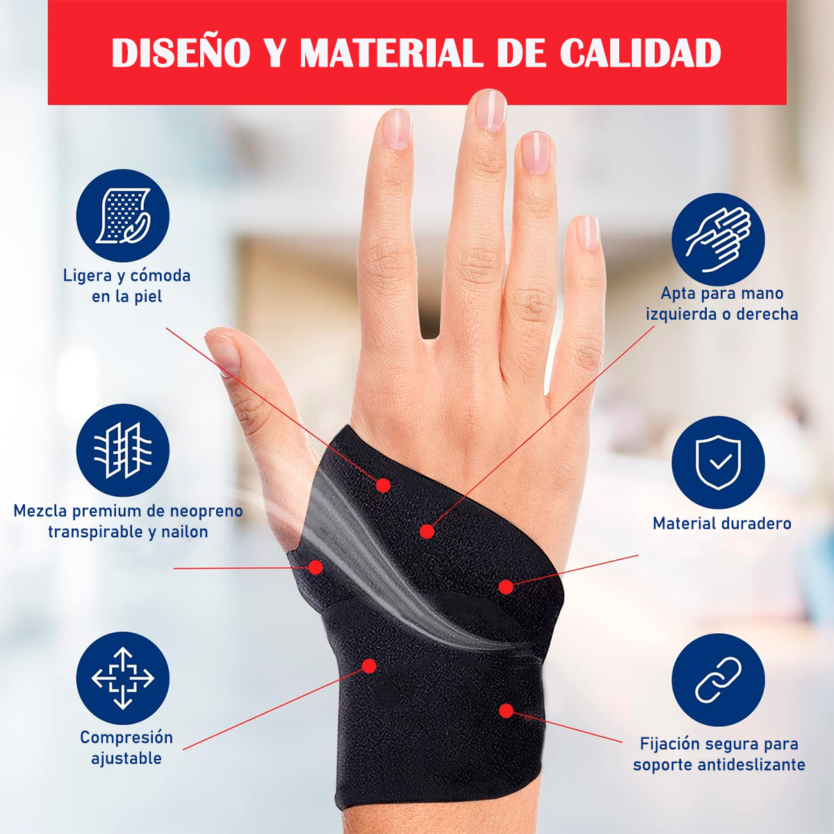 VENDA MUÑEQUERA ELÁSTICA ORTOPÉDICA COMPRESIÓN MUÑECA MANO - 5