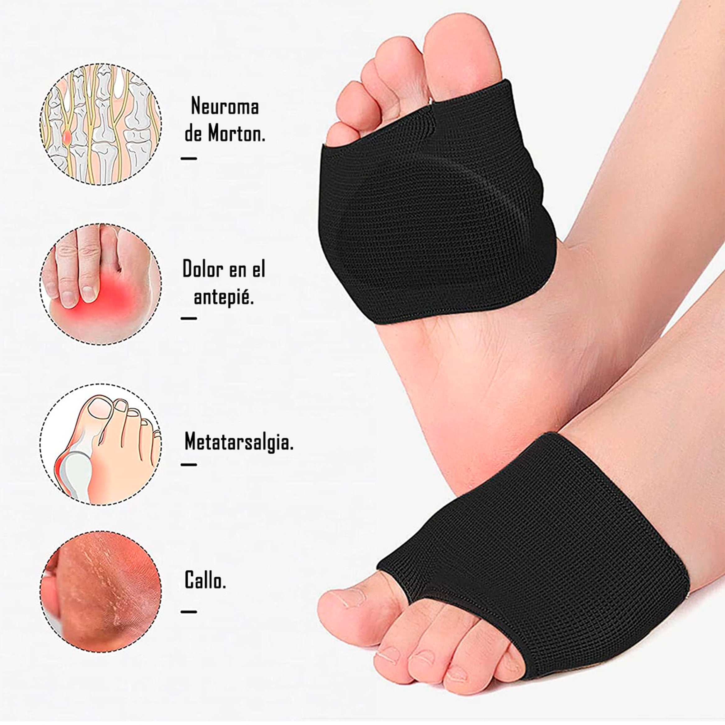 PAR ALMOHADILLAS METATARSIANAS DEDOS PIES NEGRO TALLA L - 4
