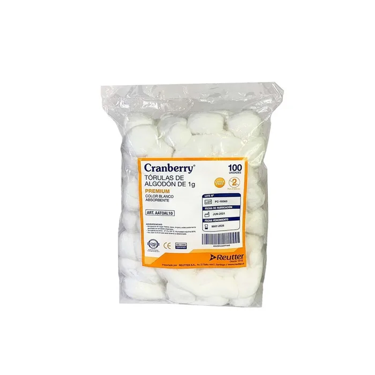 TORULA DE ALGODÓN PREMIUM 1GR CRANBERRY BOLSA DE 100 UND - 1