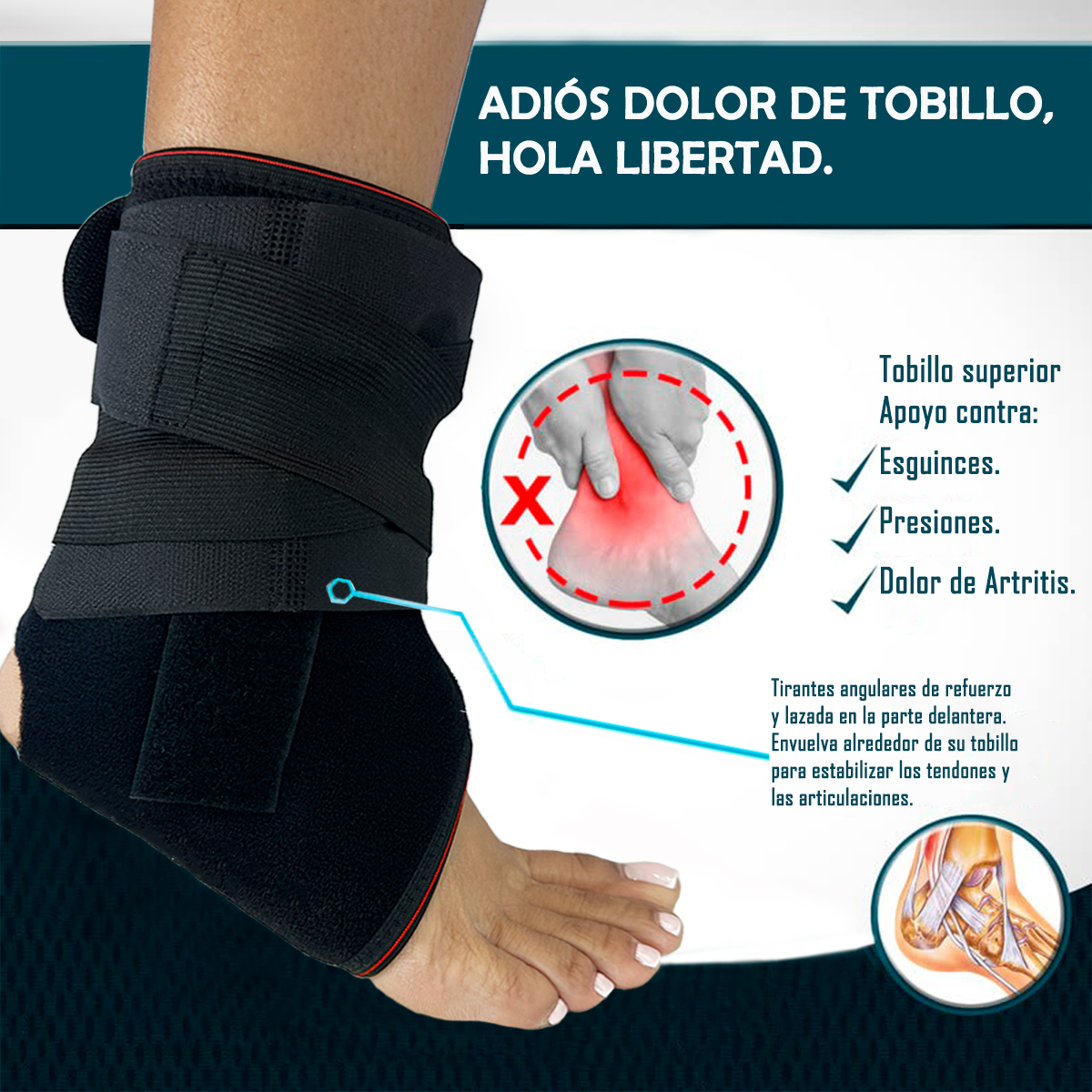 TOBILLERA INMOVILIZADORA TOBILLO CINTA AJUSTABLE - 4