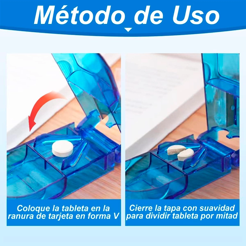 PASTILLERO ORGANIZADOR CORTADOR DIVISOR DOSIFICADOR PASTILLA AZUL - 2