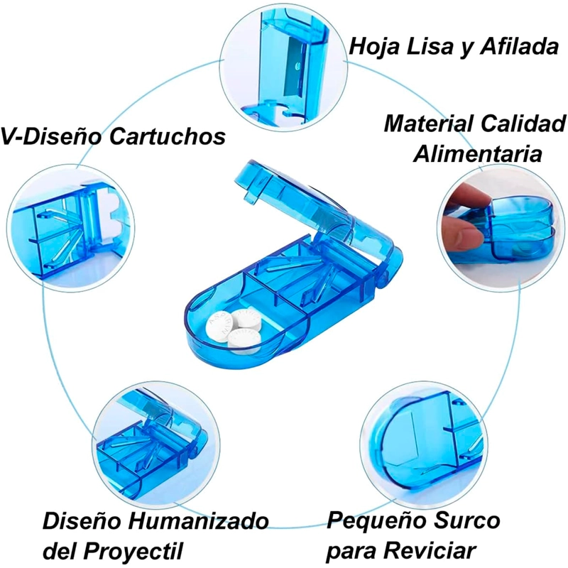 PASTILLERO ORGANIZADOR CORTADOR DIVISOR DOSIFICADOR PASTILLA AZUL - 4