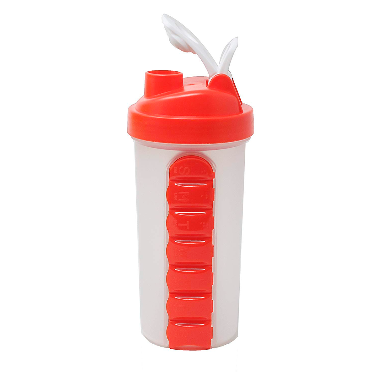 BOTELLA DE AGUA 600ML + PASTILLERO ORGANIZADOR SEMANAL ROJO - 1