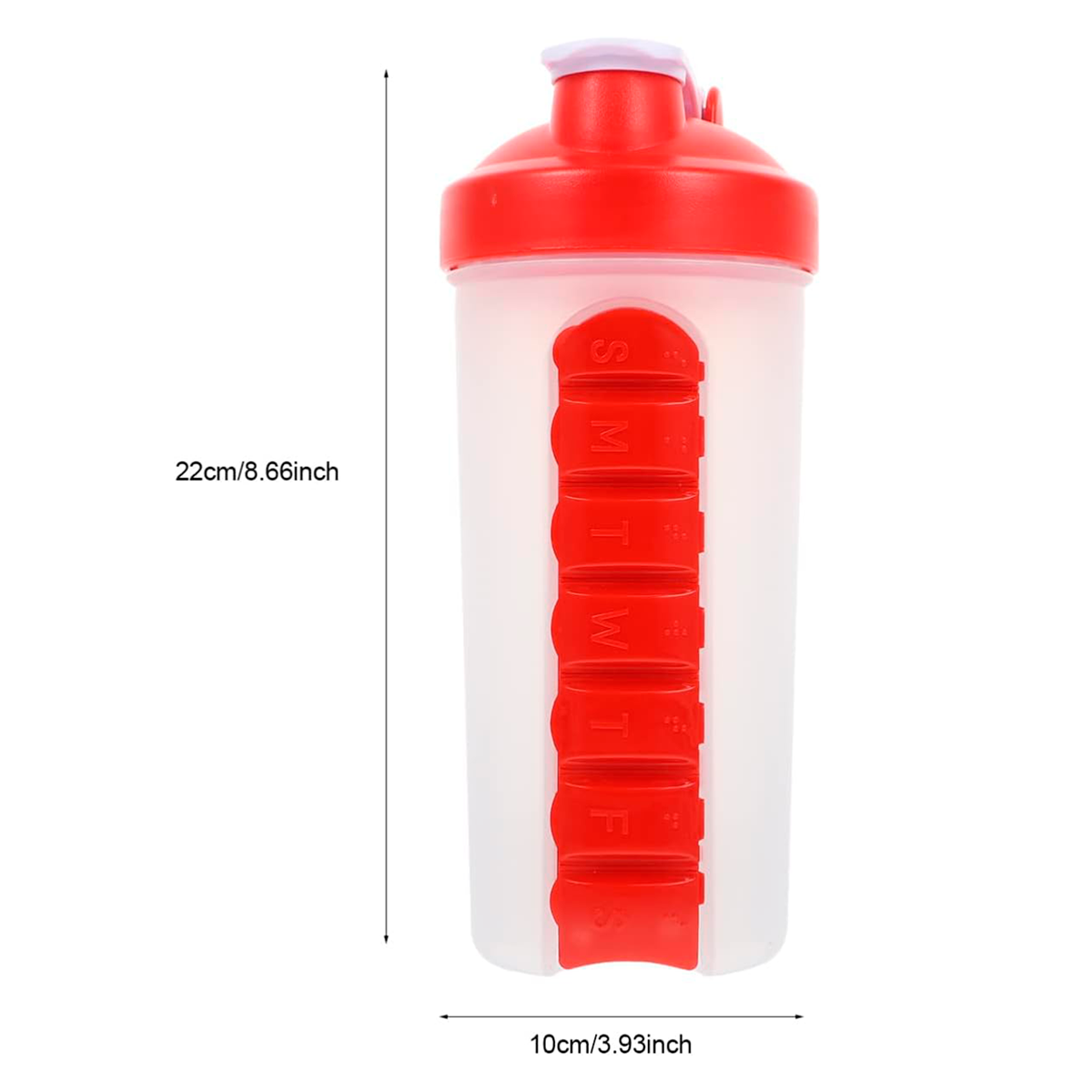 BOTELLA DE AGUA 600ML + PASTILLERO ORGANIZADOR SEMANAL ROJO - 4