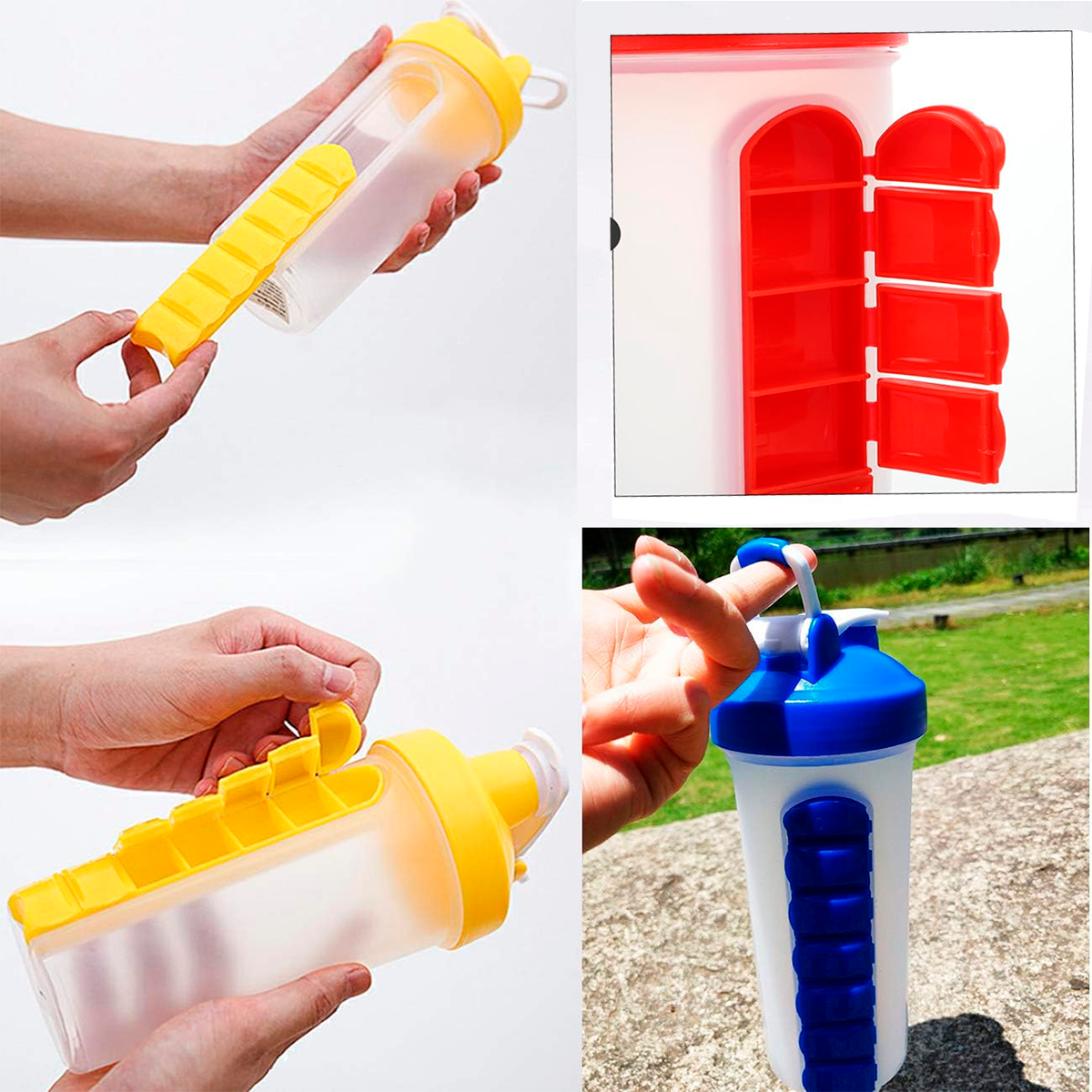 BOTELLA DE AGUA 600ML + PASTILLERO ORGANIZADOR SEMANAL ROJO - 6