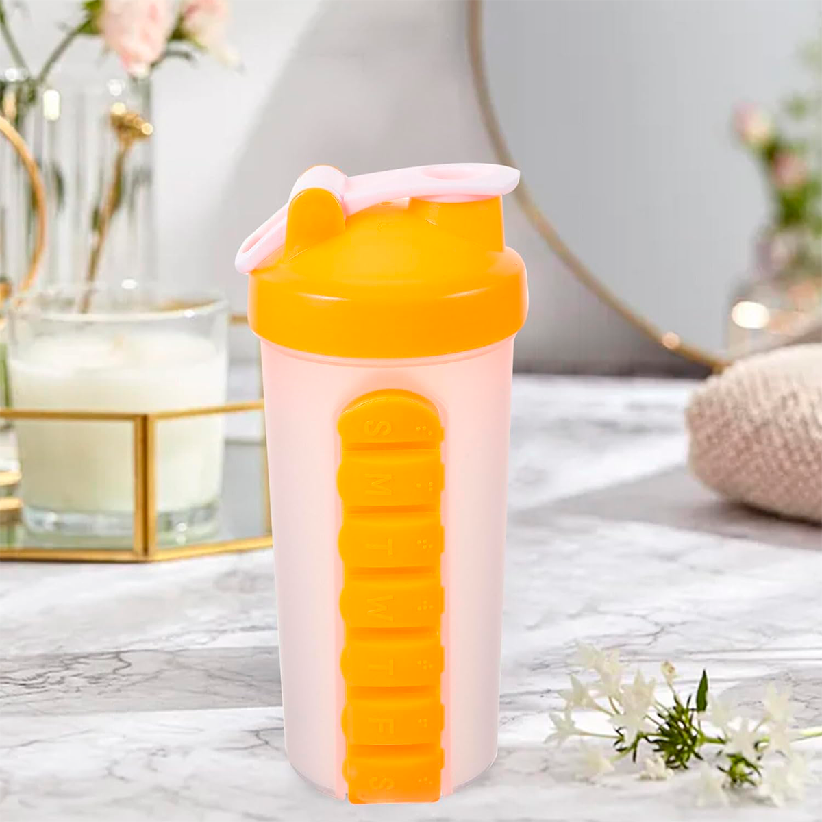 BOTELLA DE AGUA 600ML + PASTILLERO ORGANIZADOR SEMANAL AMARILLO - 3