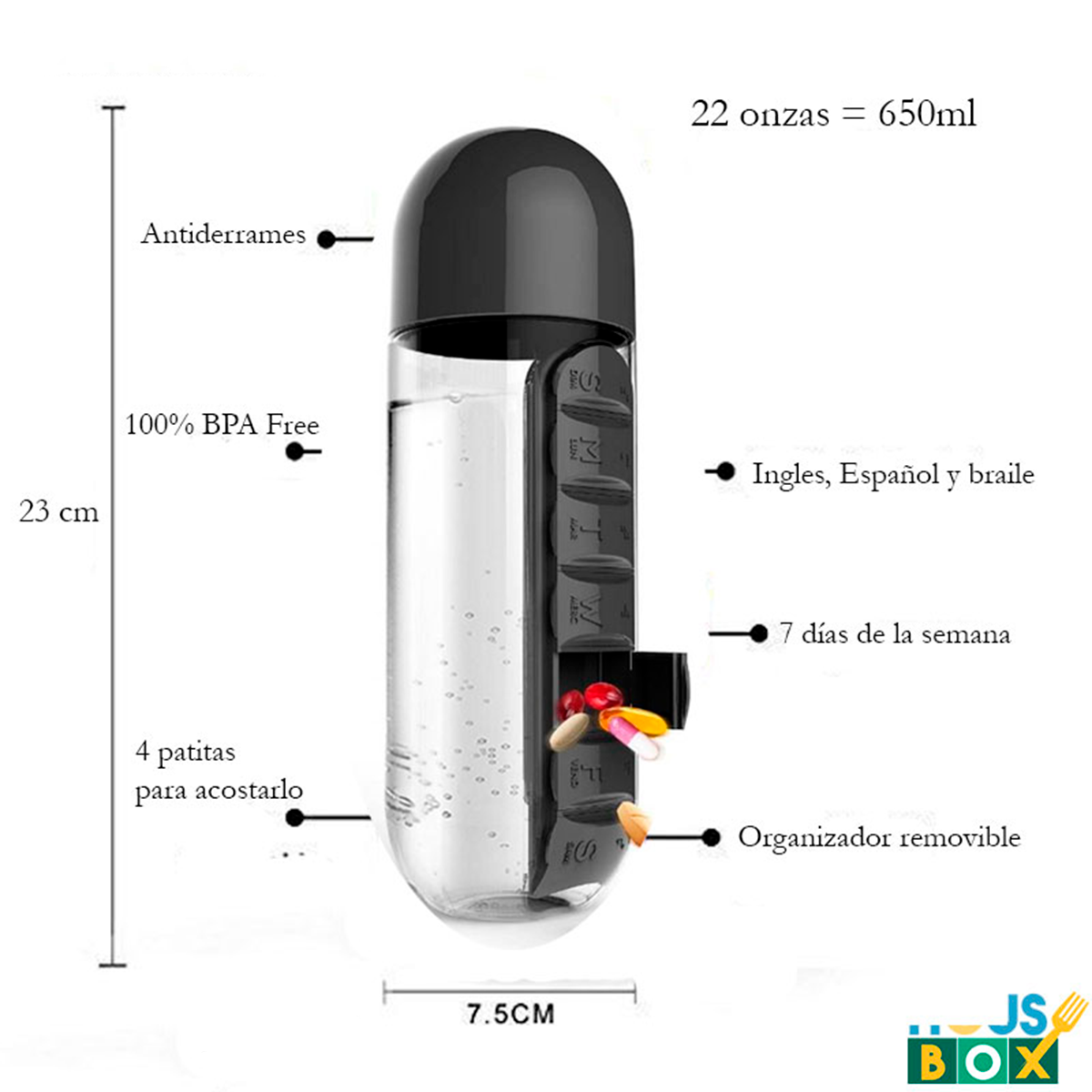 BOTELLA DE AGUA PASTILLERO ORGANIZADOR PASTILLEROS SEMANALES - 2