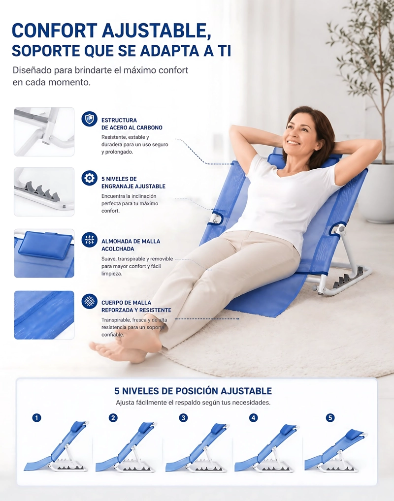 RESPALDO PORTATIL PLEGABLE CAMA PARA SENTAR ENFERMOS - 4