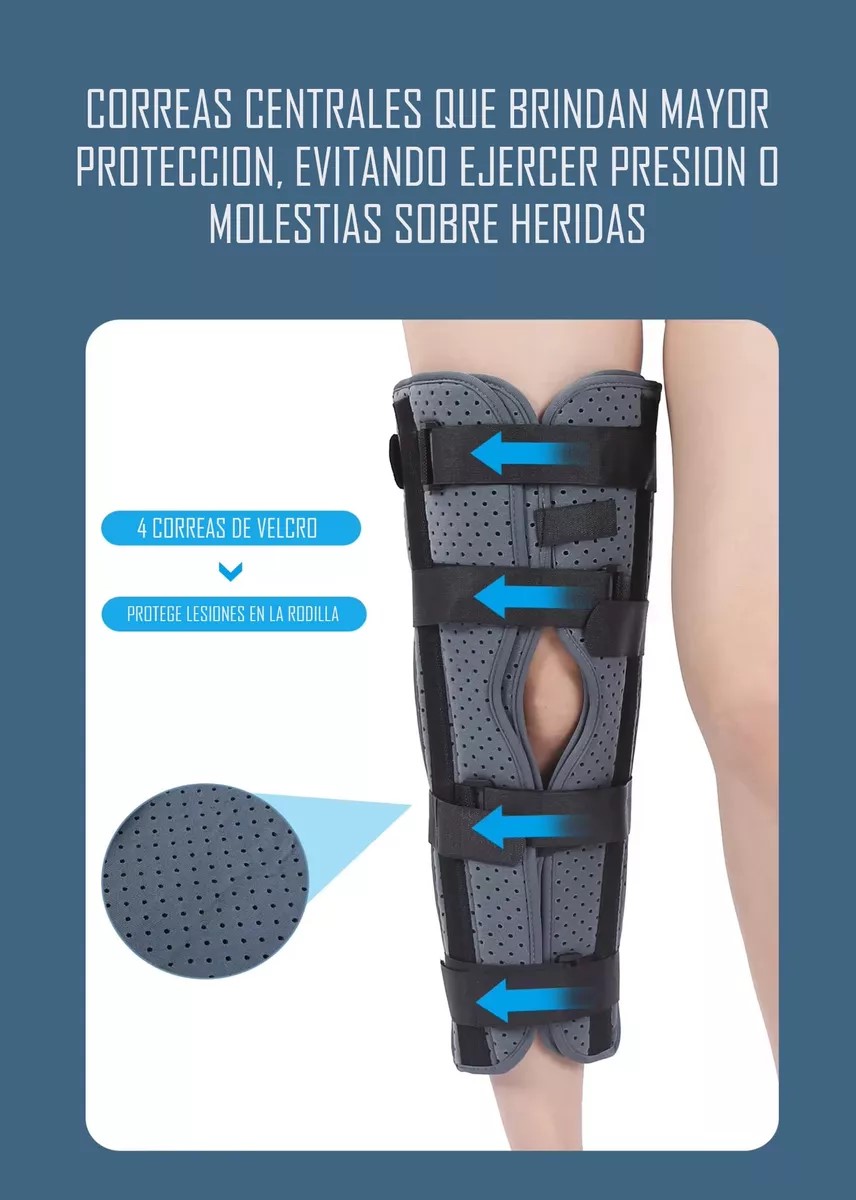 INMOVILIZADOR RODILLA LARGO TRIPANEL CON VELCRO AJUSTABLE - 6