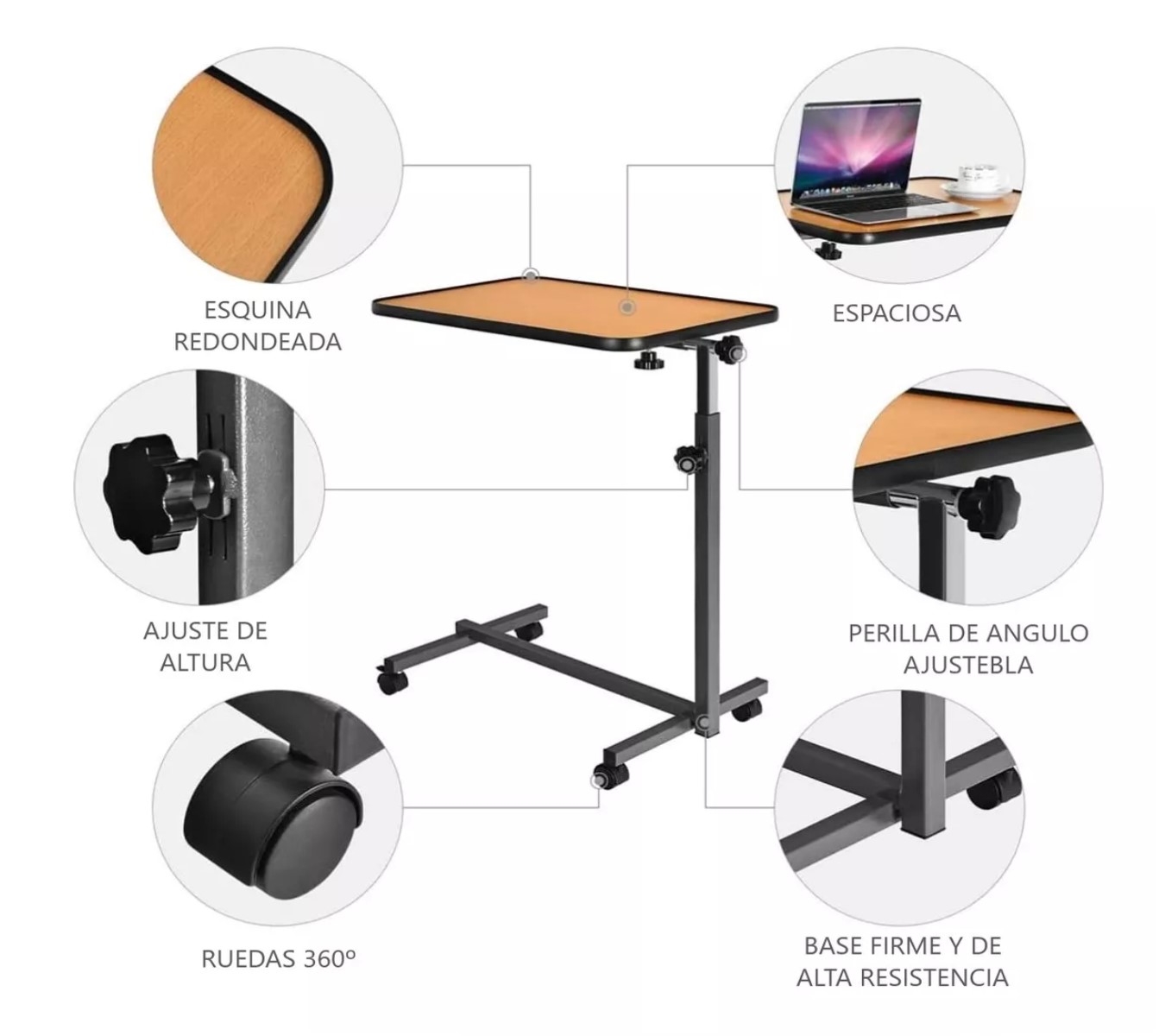 MESA RECLINABLE LATERAL 1101A HOSPITALARIO CAMA ALTURA AJUSTABLE - 4