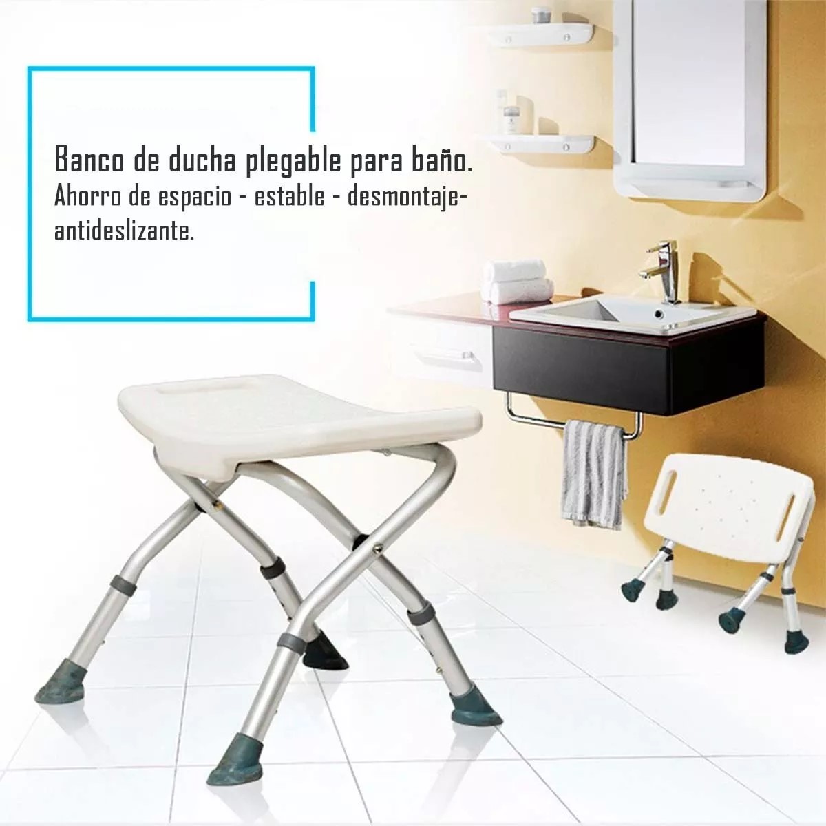 PISO O BANCA DE DUCHA PLEGABLE CON ALTURA REGULABLE - 4