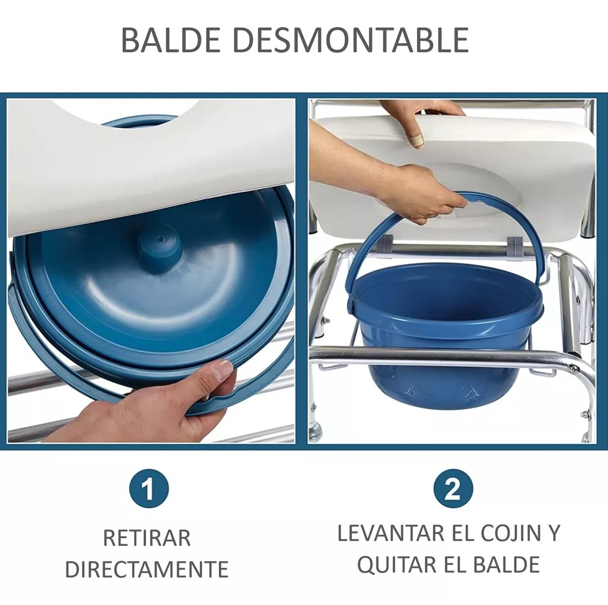 BAÑO WC PORTÁTIL 7002B CON RUEDAS Y REPOSAPIES INCLUYE BALDE - 3