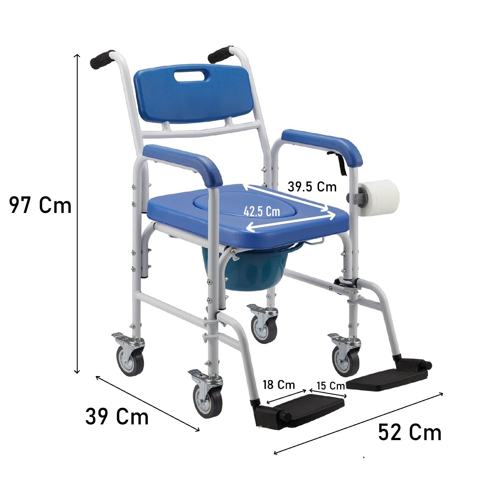 BAÑO INODORO 7002C ALUMINIO CON RUEDAS ASIENTO ACOLCHADO REPOSAPIE - 3