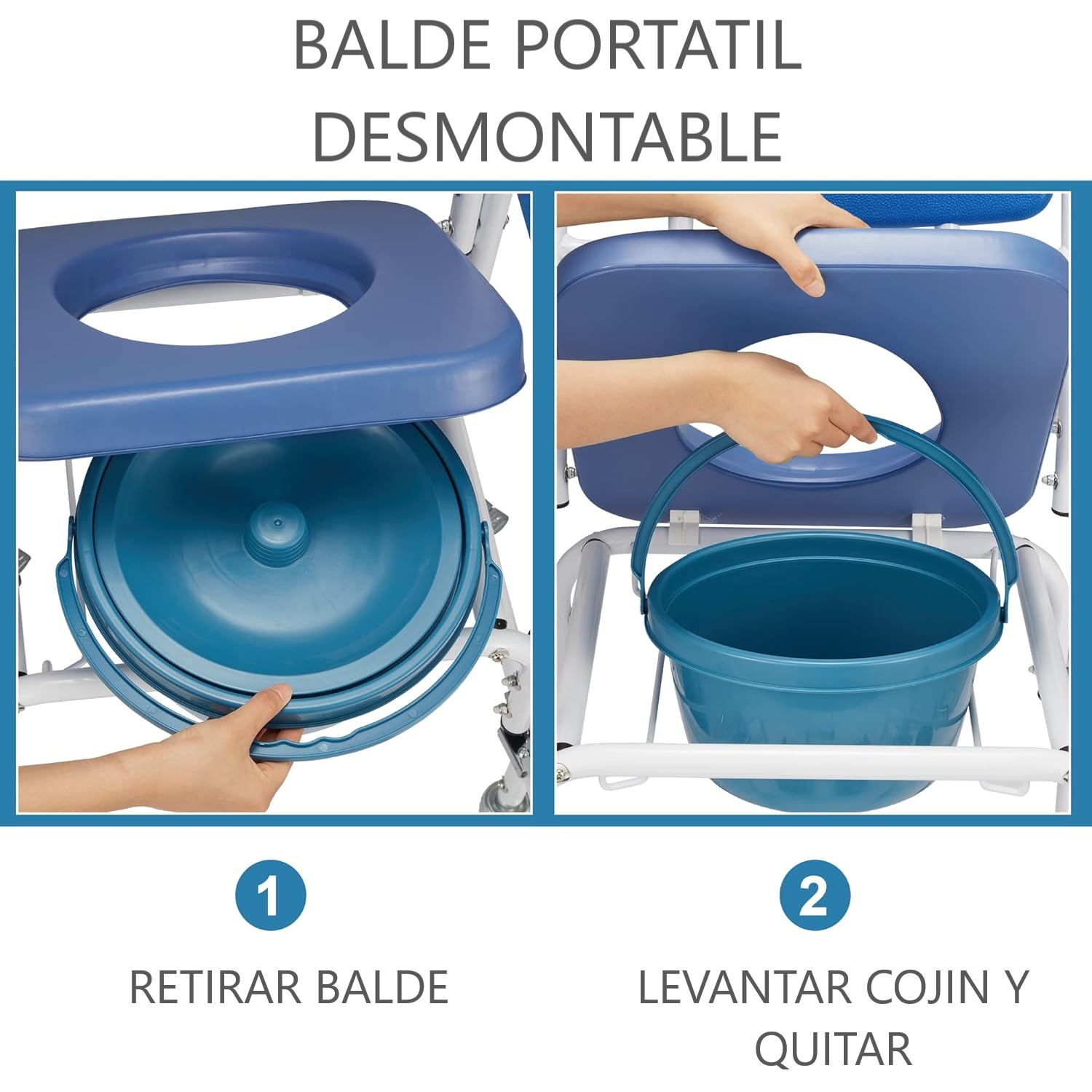 BAÑO INODORO 7002C ALUMINIO CON RUEDAS ASIENTO ACOLCHADO REPOSAPIE - 6