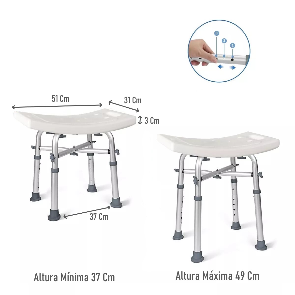 PISO SILLA DE DUCHA 201DA ALTURA AJUSTABLE BARIATRICO ALUMINIO - 2