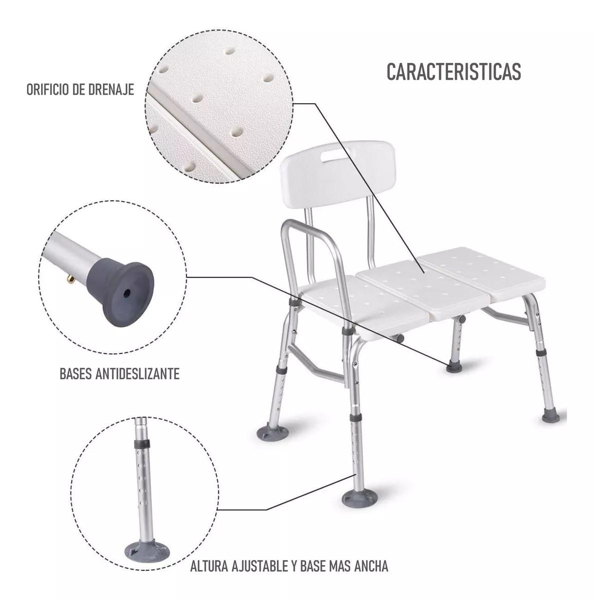 SILLA PISO DE DUCHA 502B PARA TRANSFERENCIA BAÑO TINA ALUMINIO - 4