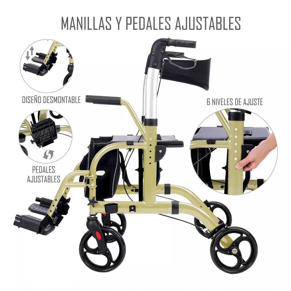ANDADOR 1001C 4 RUEDAS PLEGABLE 2 EN 1 SILLA RUEDAS APOYABRAZOS - 2