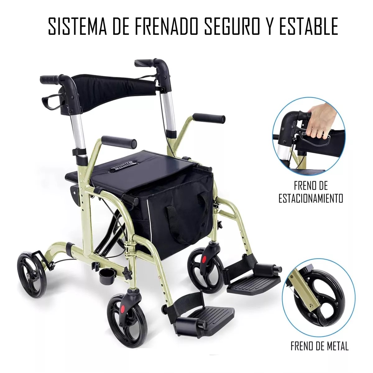 ANDADOR 1001C 4 RUEDAS PLEGABLE 2 EN 1 SILLA RUEDAS APOYABRAZOS - 5