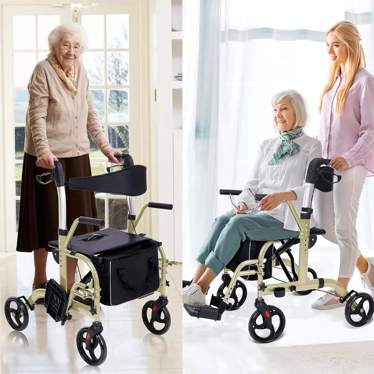 ANDADOR 1001C 4 RUEDAS PLEGABLE 2 EN 1 SILLA RUEDAS APOYABRAZOS - 6