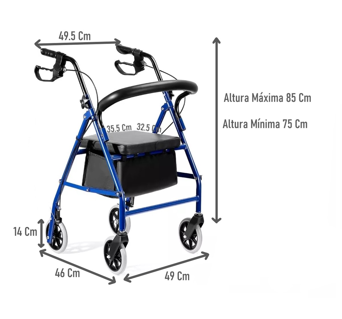 ANDADOR 3003C 4 RUEDAS PLEGABLE CON ASIENTO FRENOS Y BOLSO - 2
