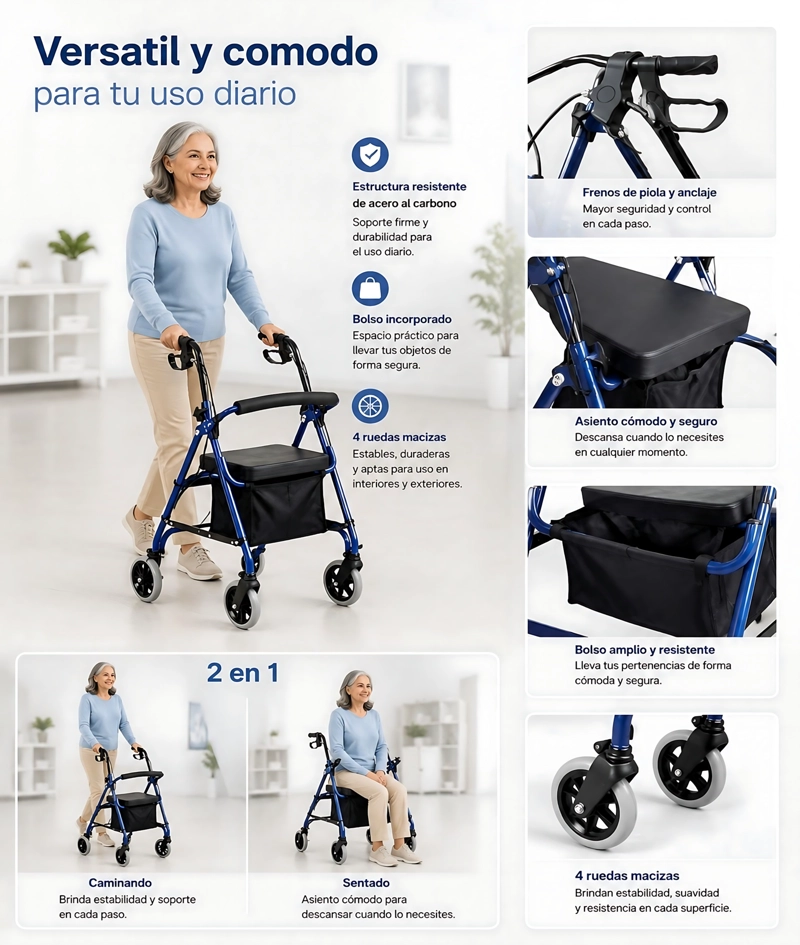 ANDADOR 3004B-1 ORTOPEDIA BURRITO CON ASIENTO Y BOLSO 4 RUEDAS - 4