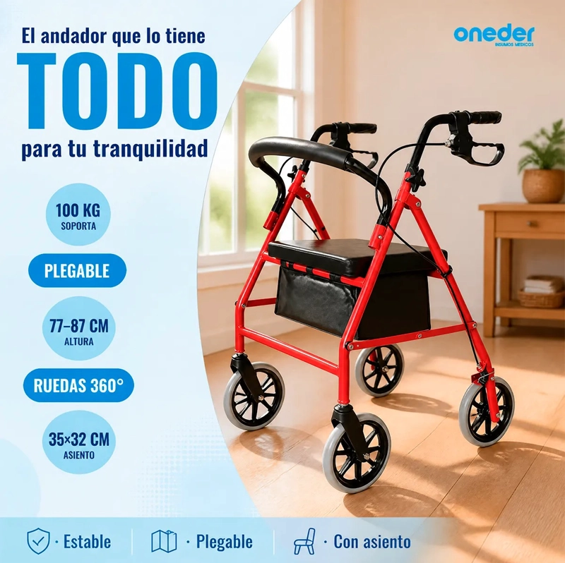 ANDADOR 3004D BURRITO 4 RUEDAS PLEGABLE CON ASIENTO Y BOLSO - 2