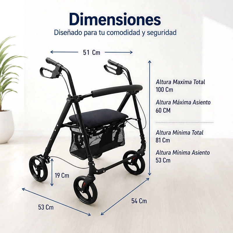 ANDADOR 1004D 4 RUEDAS CON ASIENTO Y CANASTO ALUMINIO LIVIANO - 3