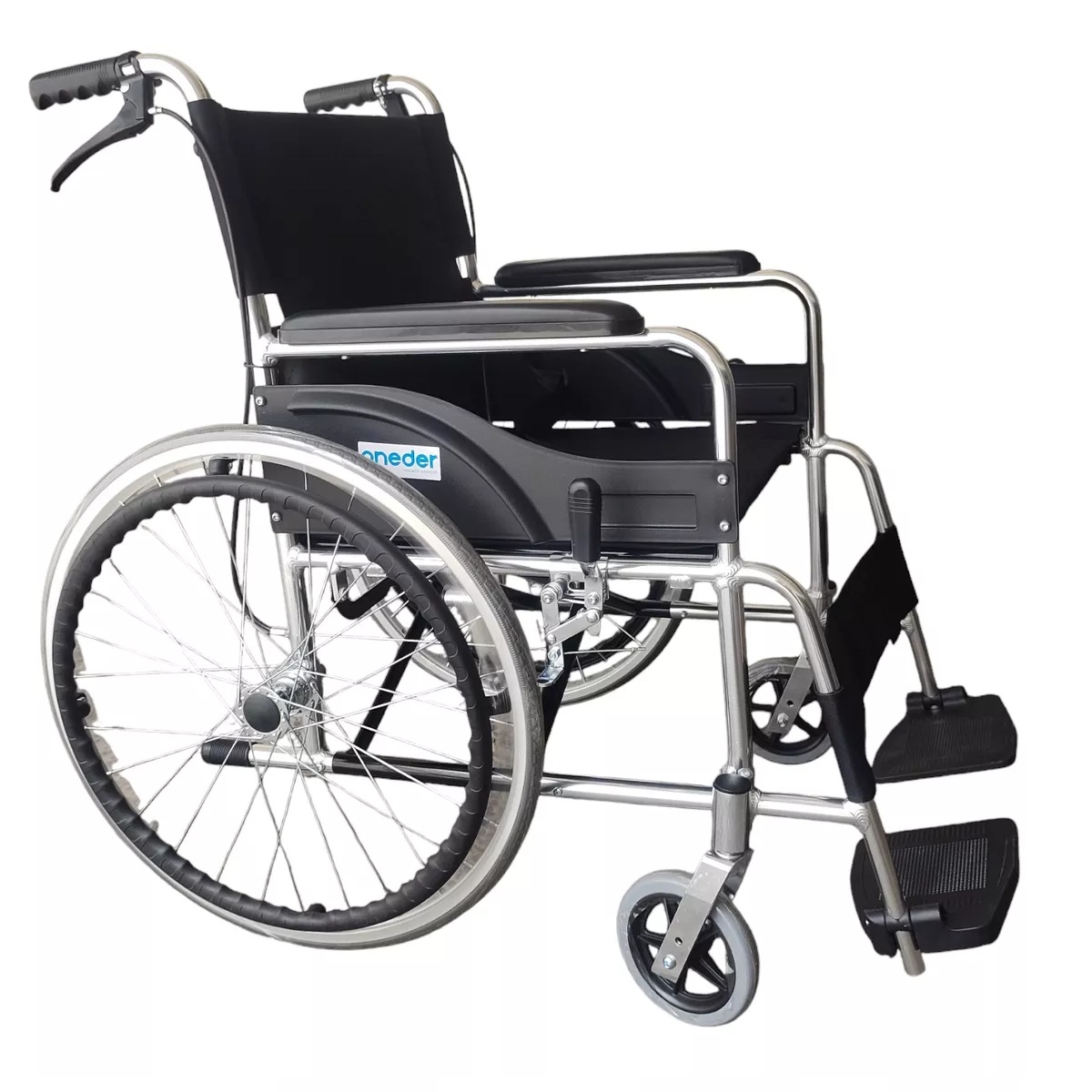 SILLA DE RUEDAS ALUMINIO LIVIANA PLEGABLE DOBLE FRENO ONEDER - 1
