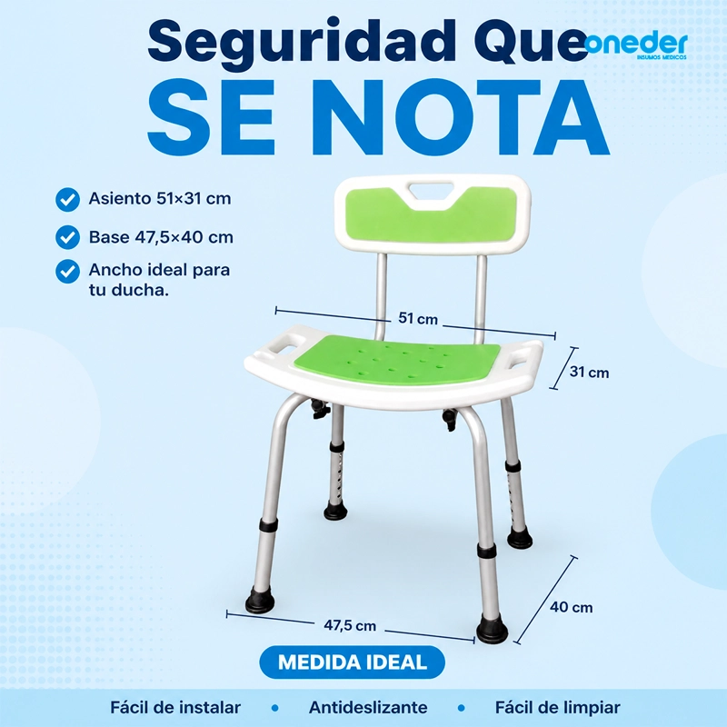 SILLA DE DUCHA PARA BAÑO ALTURA AJUSTABLE ALUMINIO ONEDER - 2