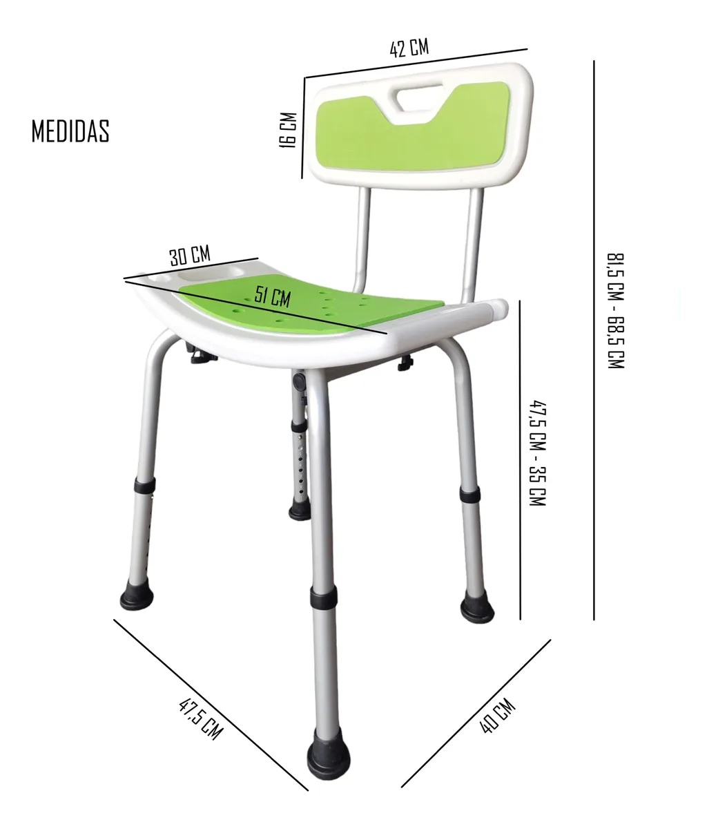 SILLA DE DUCHA PARA BAÑO ALTURA AJUSTABLE ALUMINIO ONEDER - 2