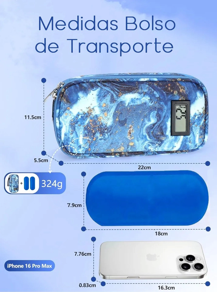 BOLSO ESTUCHE COOLER PORTA INSULINA REFRIGERANTE PARA VIAJE ONEDER AZUL-DORADO - 2