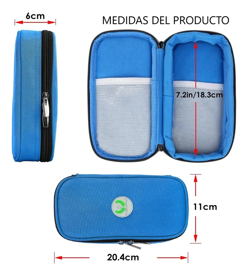BOLSO ESTUCHE PORTA INSULINA REFRIGERANTE PORTATIL DE VIAJE TELA AZUL - 3
