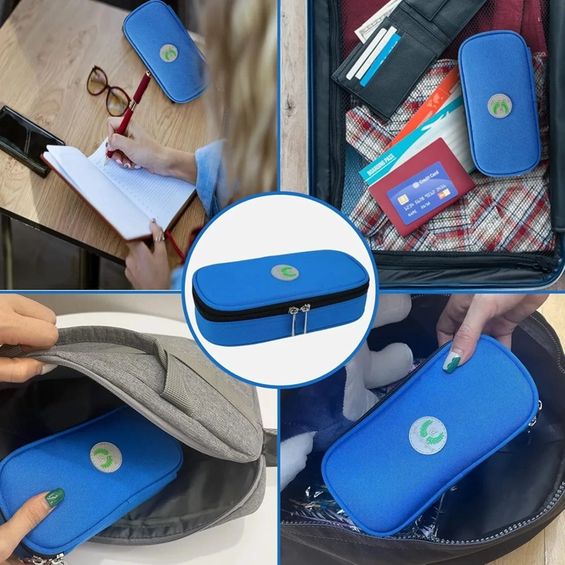 BOLSO ESTUCHE PORTA INSULINA REFRIGERANTE PORTATIL DE VIAJE TELA AZUL - 5