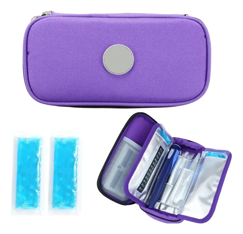 BOLSO ESTUCHE PORTA INSULINA REFRIGERANTE PORTATIL DE VIAJE TELA MORADO - 1