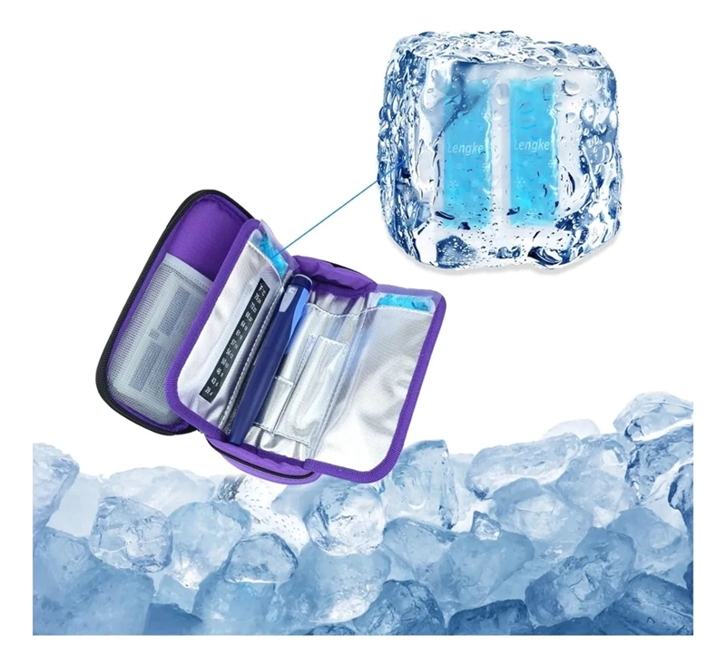 BOLSO ESTUCHE PORTA INSULINA REFRIGERANTE PORTATIL DE VIAJE TELA MORADO - 4