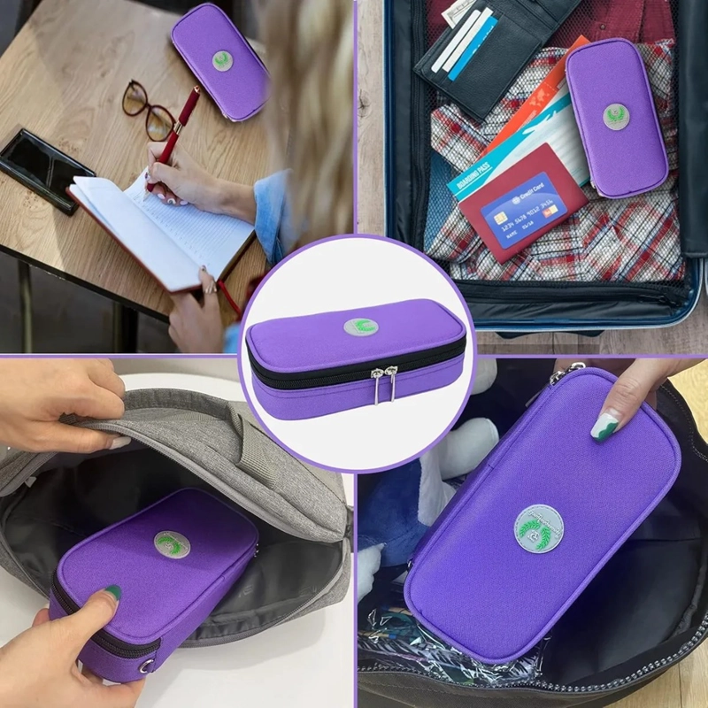 BOLSO ESTUCHE PORTA INSULINA REFRIGERANTE PORTATIL DE VIAJE TELA MORADO - 5