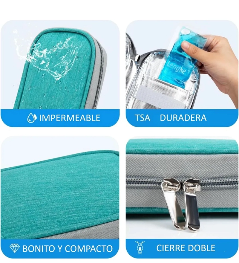 BOLSO PARA VIAJE ESTUCHE PORTA INSULINA PORTATIL MEDICAMENTO ONEDER VERDE - 6