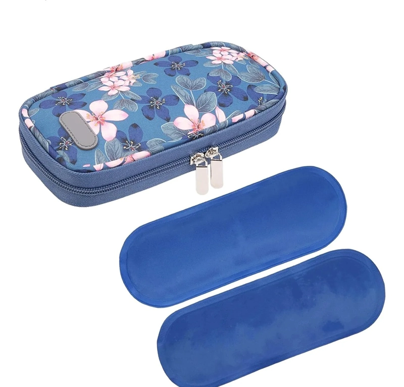 BOLSO ESTUCHE PORTATIL DE VIAJE INSULINA COOLER REFRIGERANTE ONEDER FLORES ROSADAS - 1