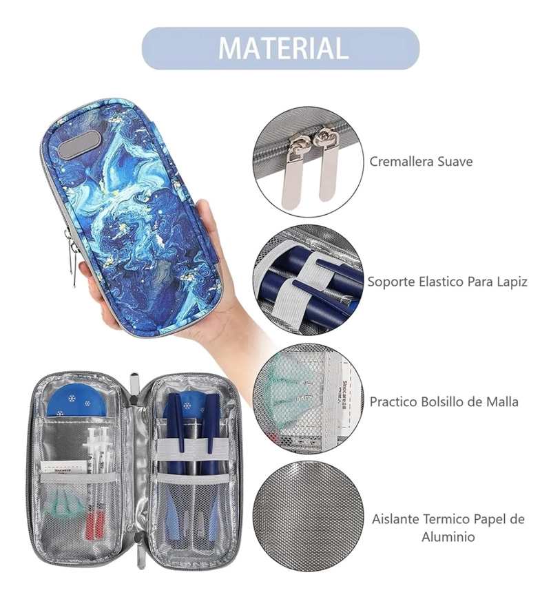 BOLSO ESTUCHE PORTATIL DE VIAJE INSULINA COOLER REFRIGERANTE ONEDER MARMOL AZUL - 3