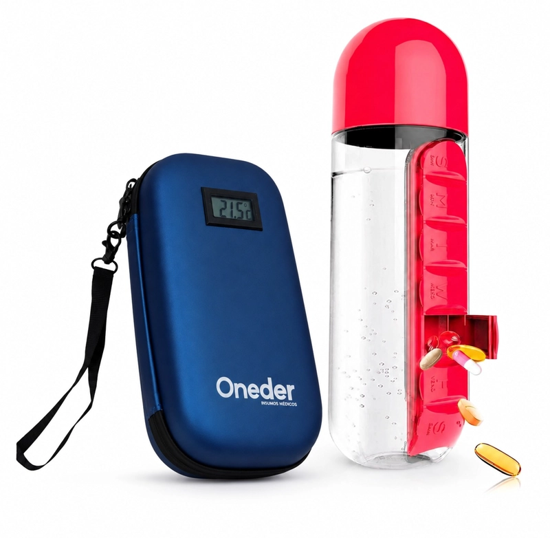 PACK ESTUCHE COOLER INSULINA AZUL DE VIAJE SEMANAL Y BOTELLA PASTILLERO ONEDE - 1