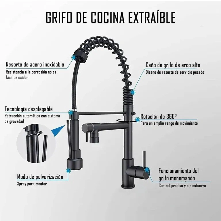 LLAVE GRIFERIA LAVAPLATOS DOBLE CUELLO CISNE FLEXIBLE COCINA TAP01 NEGRO - 3