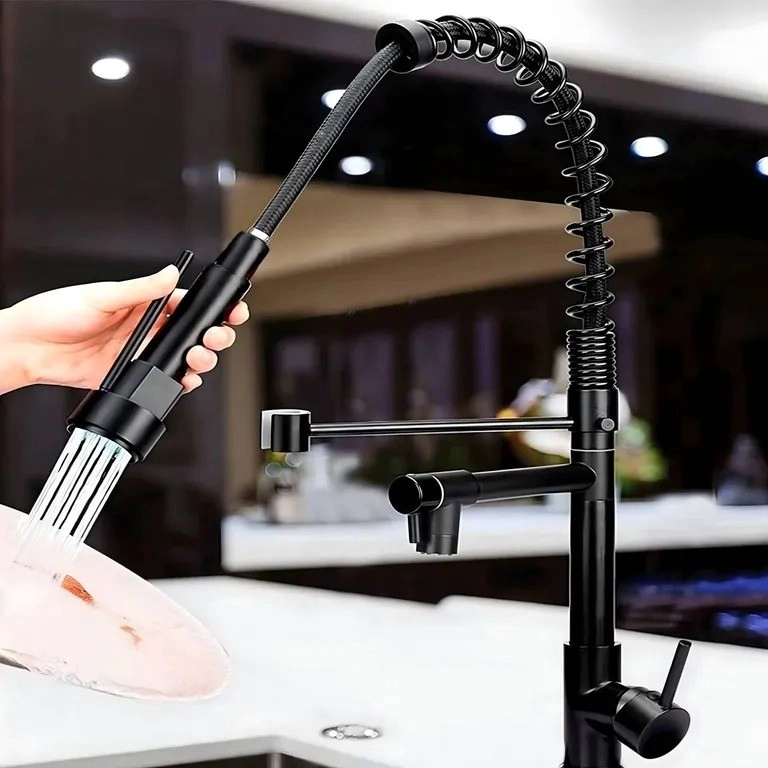 LLAVE GRIFERIA LAVAPLATOS DOBLE CUELLO CISNE FLEXIBLE COCINA TAP01 NEGRO - 5