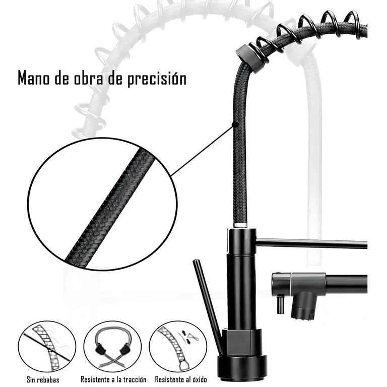 LLAVE GRIFERIA LAVAPLATOS DOBLE CUELLO CISNE FLEXIBLE COCINA TAP01 NEGRO - 6